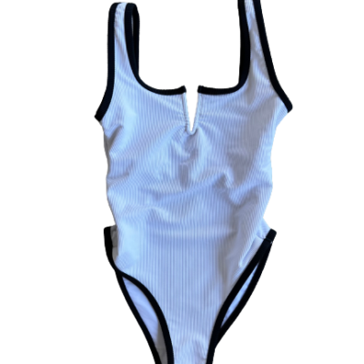 PREORDERS CLOSED-Ocean Isle One Piece- V Neck- White/Black
