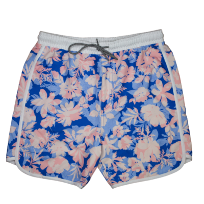 Mens Sunset Beach Boardshorts- Tiare Hawaii Blue Montage Floral